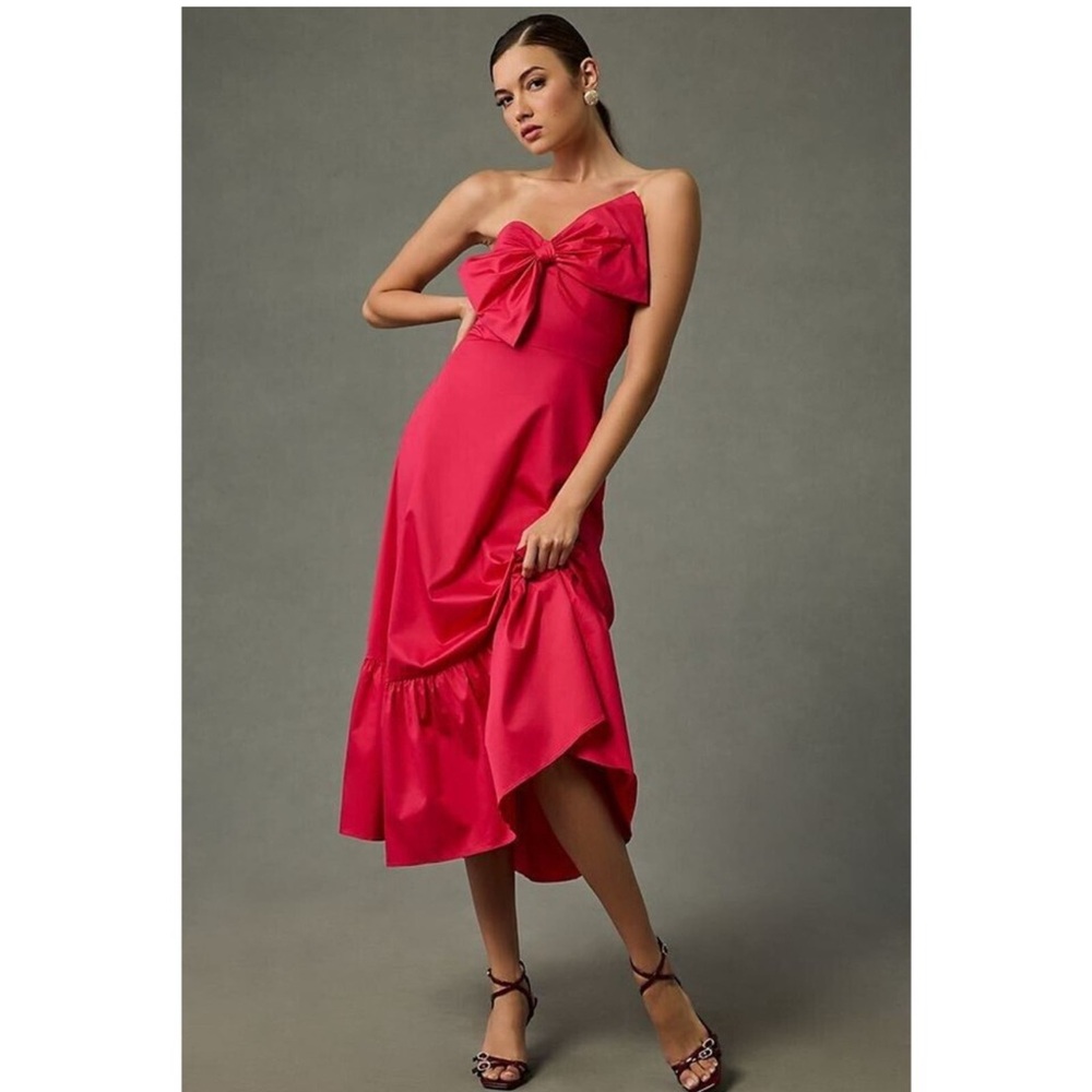 anthropologie Hutch Strapless Bow Midi Dress Size 10 magenta